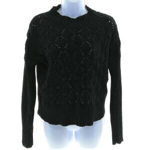 Moral Fiber Black Cable Knit Sweater Womens Large Mock Neck Cozy Pullover
